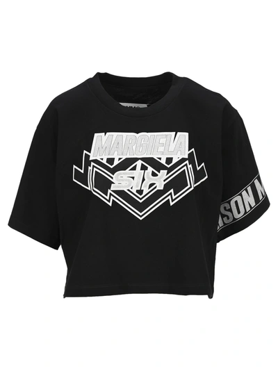 Mm6 Maison Margiela Black Motocross Logo Cropped T-shirt