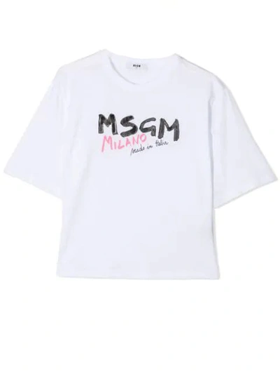 Msgm Kids' Print T-shirt In Bianco