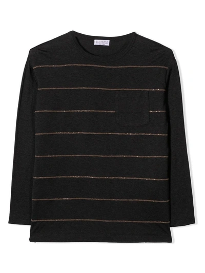 Brunello Cucinelli Kids' Dark Grey Cotton Sweater In Antracite