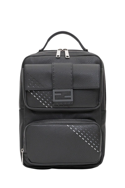 Fendi Roma Textured-leather Backpack In Black