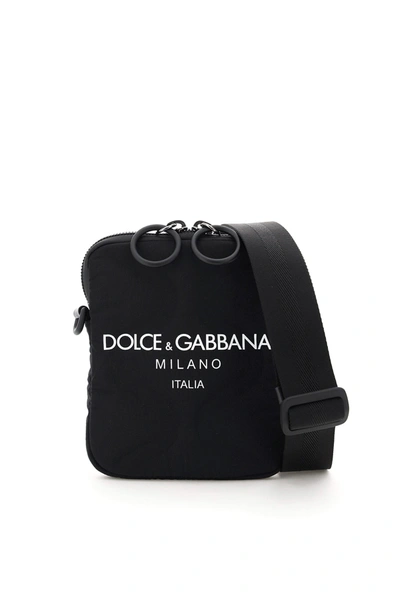 Dolce & Gabbana Small Nylon Shoulder Strap With Logo In Black