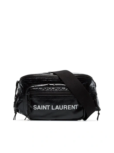 Saint Laurent Logo Nylon Beltbag In Black/white