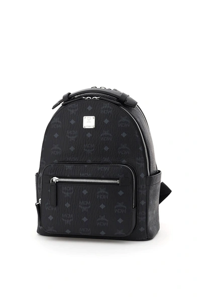 Mcm Stark 32 Backpack In Leather And Visetos In Black,grey