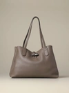 Longchamp Shoulder Bag Lonchamp Medium Shopping Bag In Textured Leather In Grey