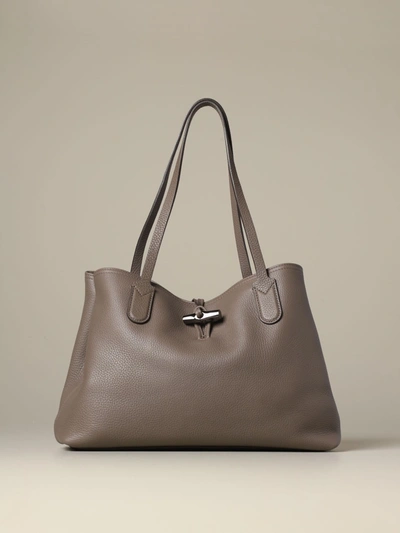 Longchamp Shoulder Bag Lonchamp Medium Shopping Bag In Textured Leather In Grey