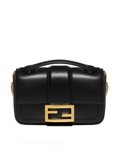 Fendi Baguette Mini Leather Bag In Black