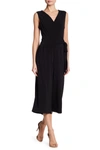 Nina Leonard Surplice Wrap Cropped Jumpsuit In Black