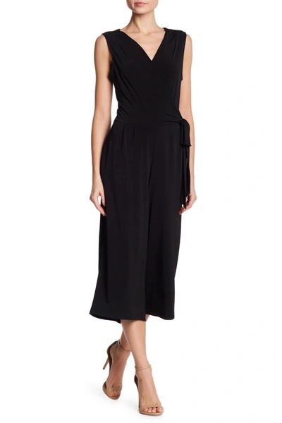 Nina Leonard Surplice Wrap Cropped Jumpsuit In Black