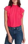 1.state Flutter Sleeve Smocked Neck Blouse In Pink Tart