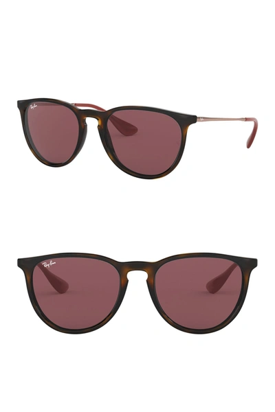 Ray Ban Erika 54mm Round Sunglasses In Dark Havana
