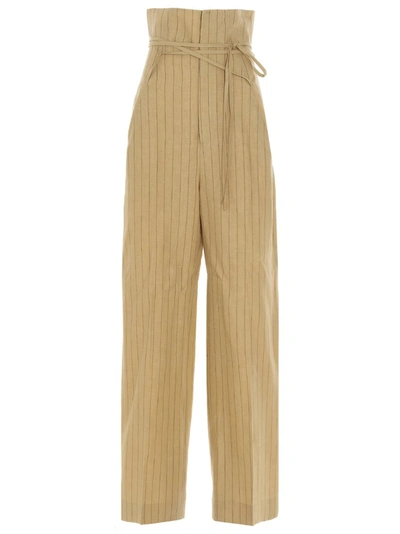 Jacquemus Novio Belted Pinstriped Linen Wide-leg Pants In Beige