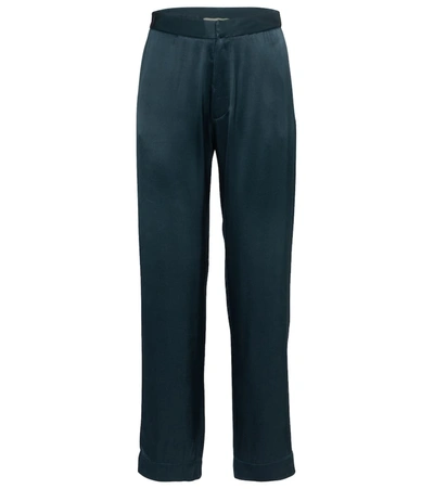 Asceno Olbia Bamboo Satin Pyjama Trousers In Blau
