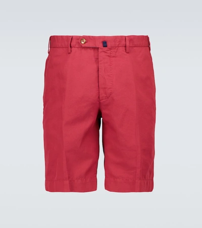 Incotex Chinolino Linen And Cotton Shorts In Bright Red