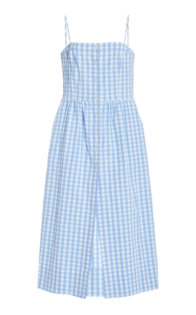 Three Graces London Luisa Button-down Cotton-blend Gingham Dress In Blue