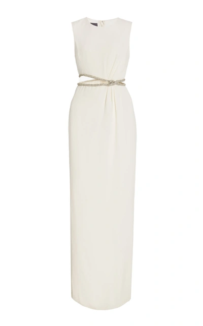 Monique Lhuillier Embellished Cutout Column Gown In Silk White