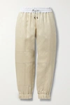 BRUNELLO CUCINELLI COTTON-BLEND JERSEY-TRIMMED METALLIC LINEN TRACK trousers