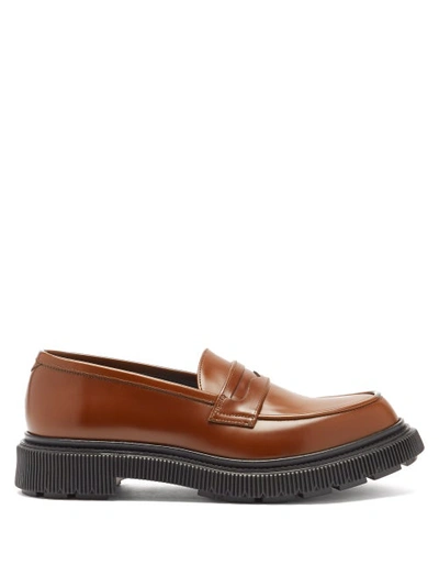Adieu Tread-sole Leather Penny Loafers In Brown