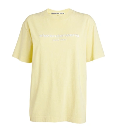 Alexander Wang Women's Acid Wash Embroidered T-shirt In Yellow