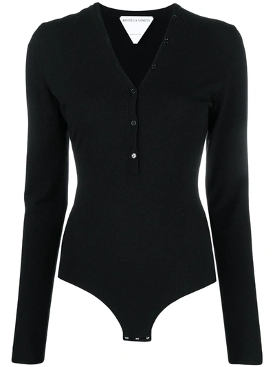 Bottega Veneta V-neck Buttoned Bodysuit In Black