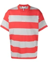 Msgm Red & Grey Striped Logo T-shirt In Grey