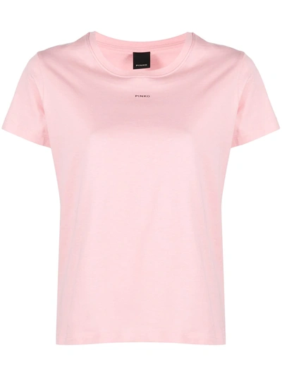 Pinko Basic T-shirt In Pink Jersey With Logo In Nuvola Corallo