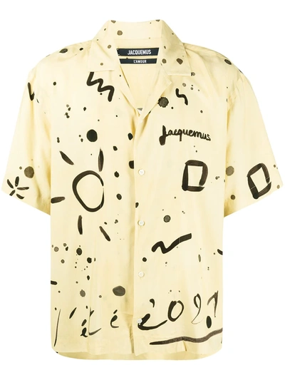 Jacquemus Yellow Summer 21 Print 'la Chemise Jean' Short Sleeve Shirt In Yellow,black
