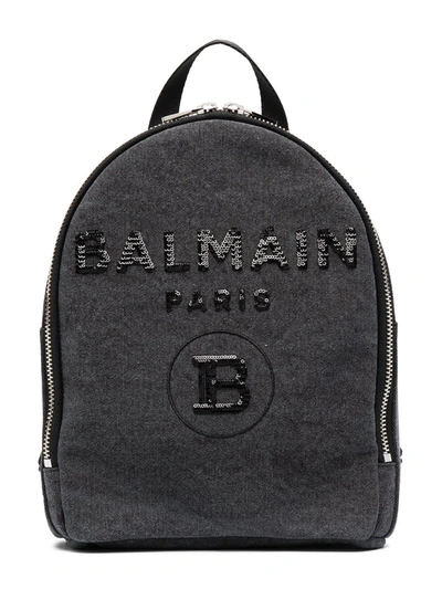 Balmain Logo-print Zip-up Backpack In Grey