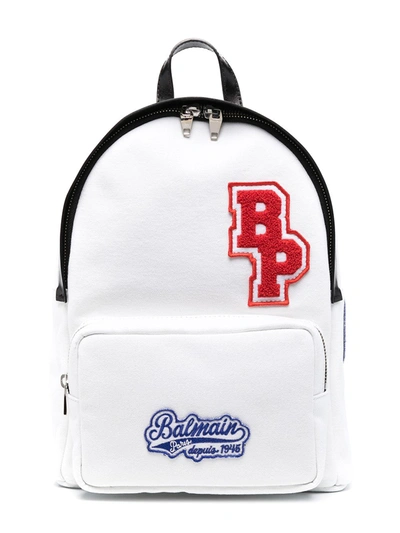 Balmain Kids' Logo-print Zip-up Backpack In White