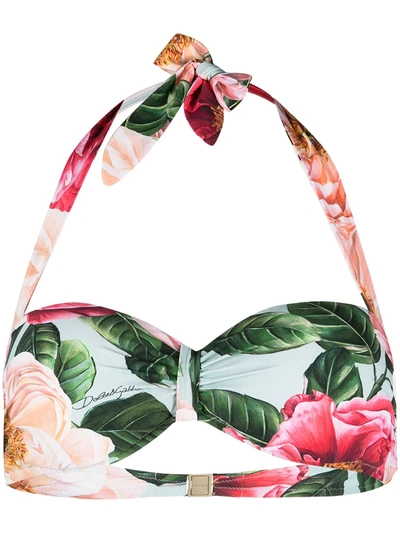 Dolce & Gabbana Floral Bandeau Bikini Top In Pink