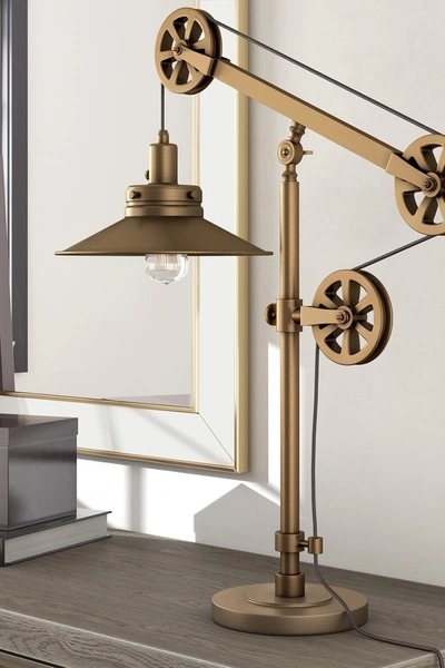 Addison And Lane Descartes Brushed Brass Wide Brim Table Lamp With Pulley System