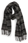 Barbour Tartan Merino Wool & Cashmere Scarf In Black/ Grey Tartan