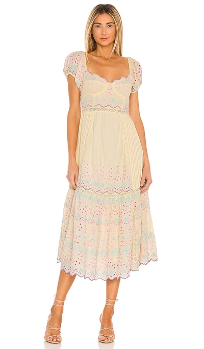 Loveshackfancy Magena Crocheted Broderie Anglaise Cotton Midi Dress In Yellow