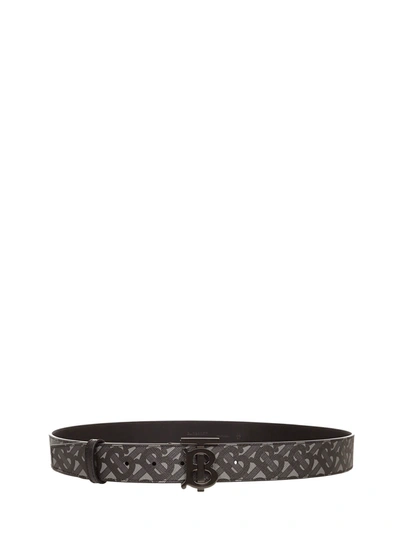 Burberry Monogram Leather Belt In Black