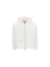 Thom Browne White Classic Loopback Cotton Center Back Stripe Zip-up Hoodie In Off White