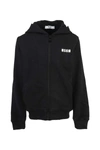 Msgm Boys Black Logo Zip Up Hoodie In Nero