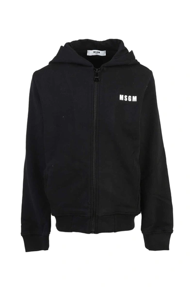 Msgm Kids' Boys Black Logo Zip Up Hoodie