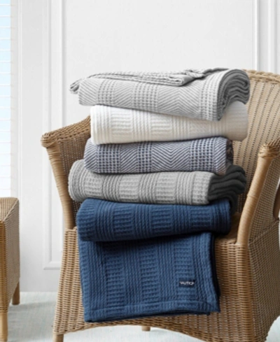Nautica Rope Stripe Woven Cotton Reversible Blanket, Twin In Navy