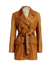 Theory Women's Double Breasted Leather Peacoat In Distressed Tan