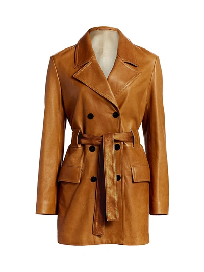 Theory Women's Double Breasted Leather Peacoat In Distressed Tan