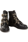 Maje Buckled Eyelet-embellished Leather Ankle Boots In Black