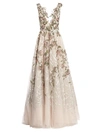 Marchesa Women's Beaded Tulle Plunging V-neck Gown In Blush