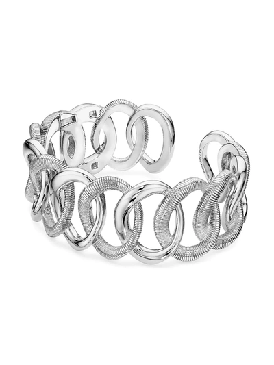 Judith Ripka Eternity Sterling Silver Interlocking Link Cuff Bracelet In Silver-tone
