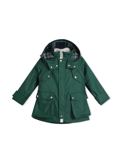 Burberry Cotton Blend Hooded Parka With Detachable Warmer In Green