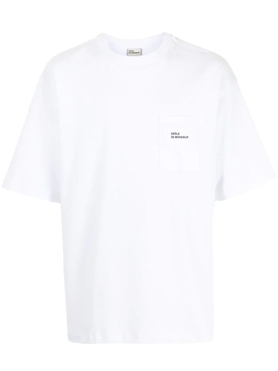 Drôle De Monsieur Logo Chest-pocket Cotton T-shirt In White