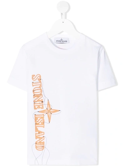 Stone Island Kids' Logo-print Short-sleeve T-shirt In White