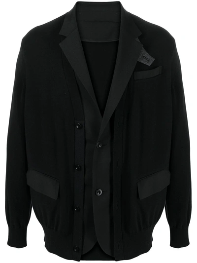 Sacai Layered Button-front Cardigan In Black