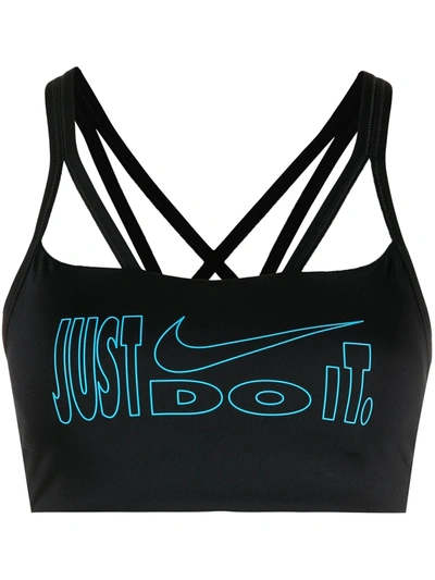 Nike Slogan-print Sports Bra In Black