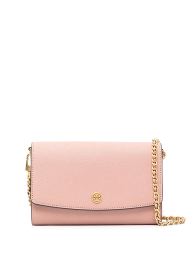 Tory Burch Robinson Chain Wallet Crossbody Bag In Pink Moon / Rolled Brass