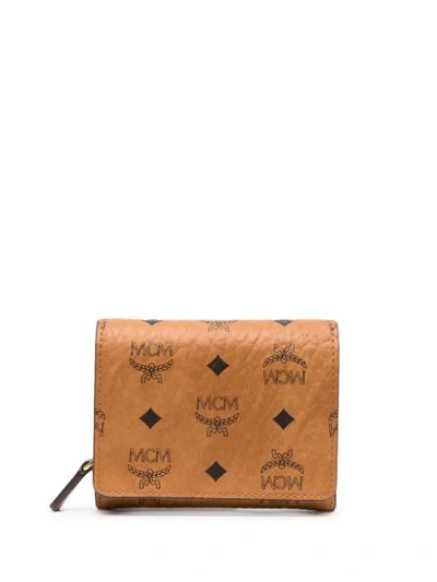 Mcm Monogram-print Billfold Wallet In Brown