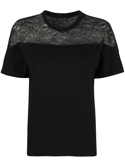 Red Valentino Lace-panel Short-sleeve T-shirt In Black